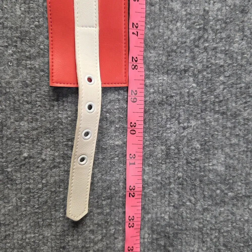 Belt Womens Size 10 Red White Colorblock Wide Waist Faux Leather Buckle Retro